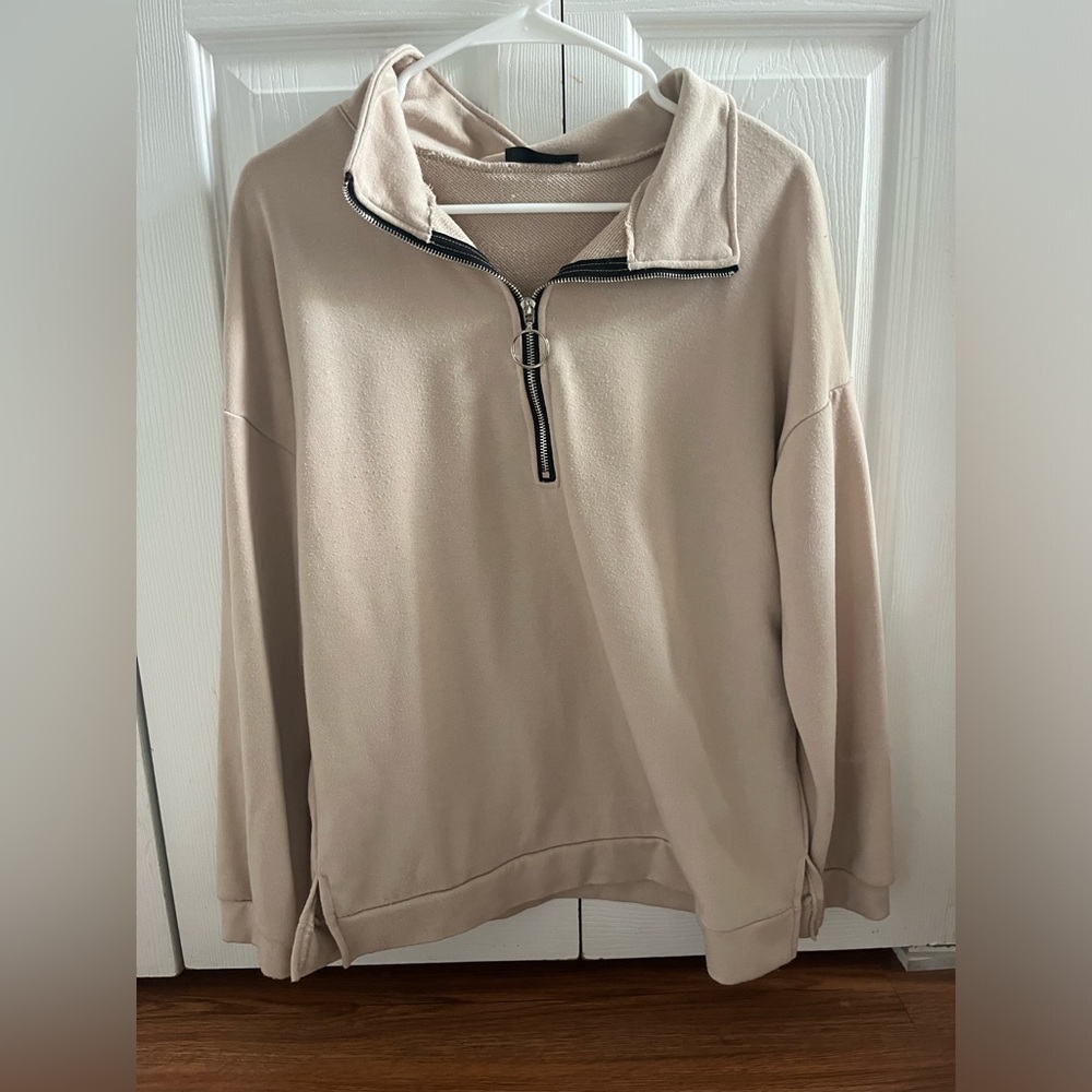 women’s Beige Quarter-Zip Sweater